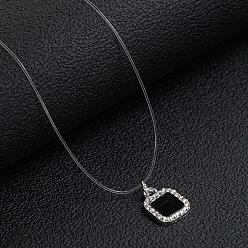 Square Alloy with Rhinestone Pendant Necklace for Women, Square, 12.99 inch(33cm)