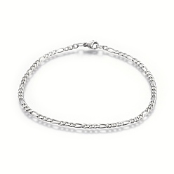 Stainless Steel Color 304 Stainless Steel Figaro Chain Bracelets, with Lobster Claw Clasps, Stainless Steel Color, 8-5/8 inch(22cm), Links: 6x3x1mm and 4x3x1mm