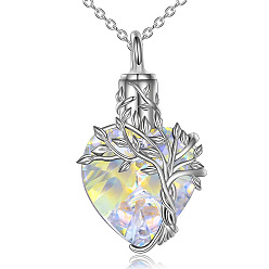 Champagne Yellow Heart with Tree of Life Glass Urn Pendant Necklaces, Stainless Steel Chain Necklaces, Champagne Yellow, 21.65 inch(55cm)
