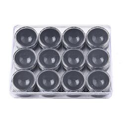 Black Rectangle Polystyrene Plastic Bead Storage Containers, with 12Pcs Column Small Boxes, Black, Container: 16.5x12.5x2.5cm, Column Small Box: 4x2.2cm, Inner Size: 3.4x3.4cm