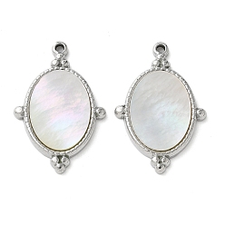 Нержавеющая Сталь Цвет Овальные 304 подвески из натуральной ракушки пауа из нержавеющей стали/белой ракушки, цвет нержавеющей стали, 24x15.5x2 мм, отверстие : 1.2 мм