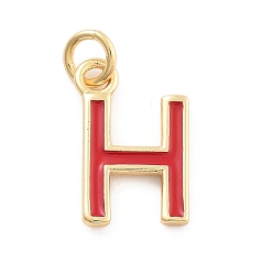 Letter H Стойки обшивки латунные подвески, с эмалью и кольцом для прыжков, без кадмия и без свинца, долговечный, реальный 18 k позолоченный, буквы, Письмо ч, 11.5x7.5x1 мм, отверстие : 2.5 мм