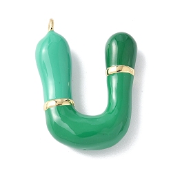 Letter U Латунь эмаль подвески, долговечный, без кадмия и без свинца, реальный 18 k позолоченный, буквенное очарование, Буква U, 21~25x6~25x4~7 мм, отверстие : 1.6~2 мм