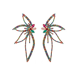 colorful Fashionable Diamond Alloy Earrings - Exaggerated Sparkling Leaf-shaped Floral Personality Ear Pendants