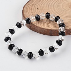 Black Faceted Abacus Glass Beaded Stretch Bracelets, Black, 54mm
