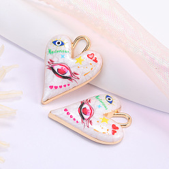 Ярко-Розовый Подвески сплава cmолы, Сердце с глаз, с золотистой петлей, ярко-розовый, 34x25 мм