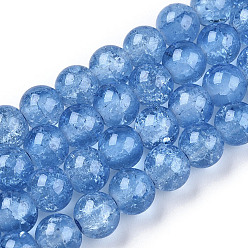 Cornflower Blue Baking Painted Crackle Glass Bead Strands, Round, Cornflower Blue, 8mm, Hole: 1.3~1.6mm, about 100pcs/strand, 31.4 inch