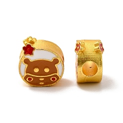Red Rack Plating Alloy Enamel European Beads, Large Hole Beads, Cadmium Free & Lead Free, Matte Gold Color, Squirrel, Red, 11.5x11.5x8mm, Hole: 4mm