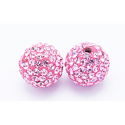 Pink Grade A Rhinestone Beads, Pave Disco Ball Beads, Resin and China Clay, Round, Pink, PP9(1.5.~1.6mm), 8mm, Hole: 1mm