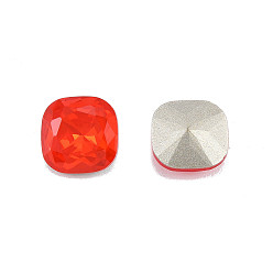 Siam K9 Glass Rhinestone Cabochons, Pointed Back & Back Plated, Faceted, Square, Siam, 8x8x4.5mm
