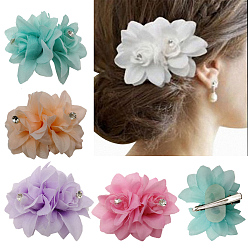 Mixed Color Lace Flower Alligator Hair Clips, with Iron Alligator Clips, Mixed Color, 60mm