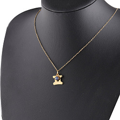 Gemini Rhinestone Constellation Pendant Necklace, Stainless Steel Jewelry for Women, Golden, Gemini, 17.72 inch(45cm)