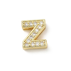 Letter Z Латунный микро pave прозрачный кубик циркония подвески, долговечный, без кадмия и без свинца, Письмо Z, 12x10.5x4.5 мм, отверстие : 2x9 мм