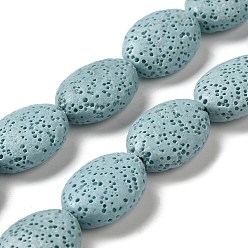 Pale Turquoise Natural Lava Rock Beads Strands, Dyed, Flat Oval, Pale Turquoise, 18~18.5x14x7mm, Hole: 1.2mm, about 21pcs/strand, 15.16''(38.5~39cm)