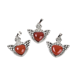 Красный Камень Природные красной яшмы подвески, с реечной обшивкой латунными выводами, платина, без кадмия и без свинца, сердце, 33x32.5x6.5 мм, отверстие : 5x8 мм