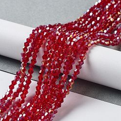 Dark Red Glass Beads Strands, AB Color Plated, Faceted, Bicone, Dark Red, 2x3mm, Hole: 0.5mm, about 200pcs/strand, 16.5 inch