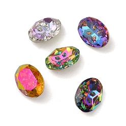 Mixed Color Glass Rhinestone Cabochons, Point Back & Back Plated, Faceted, Oval, Mixed Color, 14x10x5.5mm