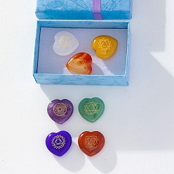 Heart 7Pcs Natural Gemstone Healing Ornament, Chakra Reiki Energy Stone Display Decorations, for Home Feng Shui Ornament, Heart, Package Size: 80x50x30mm