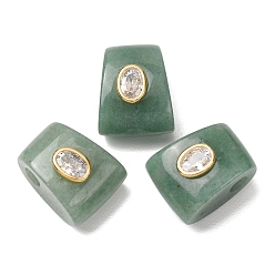 Aventurine Verte Perles aventurine vertes naturelles, perles trapézoïdales à grand trou avec sertissage en laiton et zircon cubique transparent, or, 20x14.5~16x13~13.5mm, Trou: 4mm