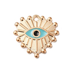 Medium Turquoise Alloy Enamel Pendants, Golden, Heart with Eye Pattern, Medium Turquoise, 19.5x20x1.5mm, Hole: 1.6mm