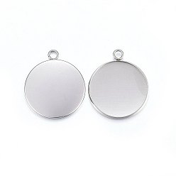 Stainless Steel Color 304 Stainless Steel Pendant Cabochon Settings, Plain Edge Bezel Cups, Flat Round, Stainless Steel Color, 31x27x2mm, Hole: 3mm, Inner Diameter: 25mm