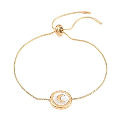 Золотой Регулируемые 304 браслеты-цепочки из нержавеющей стали в форме змеи, Натуральная белая ракушка, плоская круглая, украшение в виде луны для женщин., ионное покрытие (ip), долговечный, золотые, 10.24 дюйм (26 см)