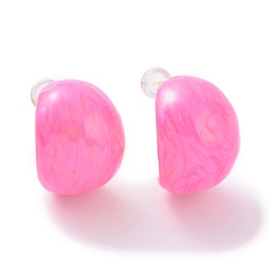 Ярко-Розовый Серьги-гвоздики с эмалью, настоящие позолоченные украшения из латуни для женщин, ярко-розовый, 18 мм, штифты : 21x15 мм