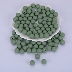 Темный Морско-зеленый Круглые силиконовые фокусные бусины, жевательные бусины для чайников, DIY уход за ожерельем, темно-зеленый, 15 мм, отверстие : 2 мм
