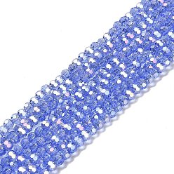 Cornflower Blue Transparent Glass Beads, 32 Facets, AB Color Plated, Round, Cornflower Blue, 3.5x3mm, Hole: 1mm, about 168~169pcs/strand, 19.09''(48.5cm)