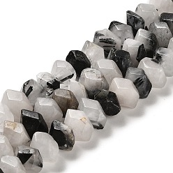 Rutilated Quartz Natural Black Rutilated Quartz Beads Strands, Faceted, Nuggets, 10~11x8~10x7~8mm, Hole: 1mm, about 22~23pcs/strand, 7.09~7.48''(18~19cm)
