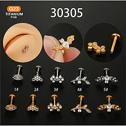 Нержавеющая Сталь Цвет G23 титановые микропаве прозрачные кубические циркониевые лабреты, лошадиный глаз , цвет нержавеющей стали, 8 мм, штифты : 1.2 мм