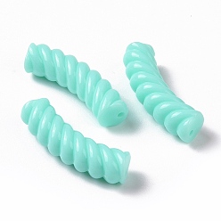 Cyan Opaque Acrylic Beads, Twist, Curved Tube, Cyan, 33x12x8.5mm, Hole: 1.6mm, about 308pcs/500g
