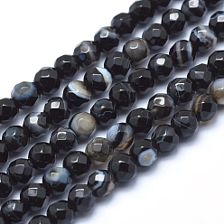 Black Natural Agate Beads, Dyed, Faceted Round, Black, 6mm, Hole: 1mm, about 61pcs/strand, 14.3 inch(36.5cm)