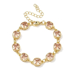 Легкий Лосось Квадратные латунные браслеты-цепочки с инкрустацией кубическим цирконием для женщин, стойки покрытие, без кадмия и без свинца, долговечный, золотые, светлый померанцевый, 5.71 дюйм (14.5 см)