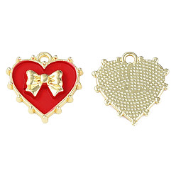 Красный Стойки обшивки сплава эмали подвески, без кадмия и без свинца, сердце с бантом, золотой свет, красные, 19x18x3 мм, отверстие : 1.6 мм