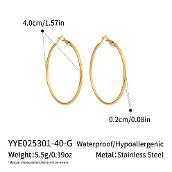 Настоящее золото 18K Серьги из 304 нержавеющей стали, реальный 18 k позолоченный, 40x2 мм