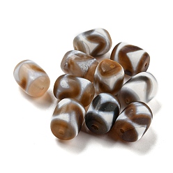 Saddle Brown Tibetan Style dZi Beads, Natural Agate Beads, Dyed & Heated, Barrel, Mixed Patterns, Saddle Brown, 14x11mm, Hole: 1.5mm