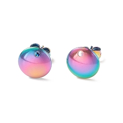 Rainbow Color Ионное покрытие (ip) 304 детали серьги-гвоздики из нержавеющей стали, с петлей, плоско-круглые, Радуга цветов, 10x1 мм, отверстие : 1.5 мм, штифты : 0.8 мм