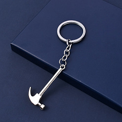 Platinum Alloy Pendant Keychain, with Key Rings, Hammer, Platinum, 5.5~6.5cm