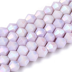 чертополох Антикоррозийные гальванические биконические стеклянные бусины, имитация драгоценных камней, с покрытием AB цвета, граненые, чертополох, 4x4.2~4.5 мм, отверстие : 0.8 мм, около 94~96 шт / нитка, 14.76~15.16'' (37.5~38.5 см)