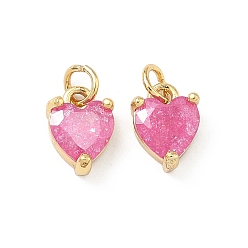 Ярко-Розовый Кулон из циркония, сердце прелести, без свинца и без кадмия, стойки покрытие, долговечный, реальный 18 k позолоченный, ярко-розовый, 9x6x4 мм, Перейти кольцо: 4x0.8 мм, 2.5 мм внутренним диаметром