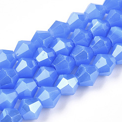 Королевский синий Имитация нефрита гальванических бисер пряди, гальваническое покрытие, граненые, двухконусные, королевский синий, 6x6 мм, отверстие : 1.2 мм, около 45~47 шт / нитка, 9.65~9.84 дюйм (24.5~25 см)