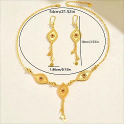 Золотой Латунные серьги-кольца с кисточками в форме ромба и комплекты ожерелий для женщин, золотые, ожерелья: 21.26 дюйм (54 см)