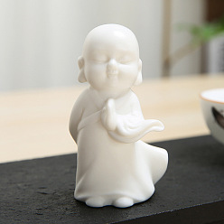 Белый Керамика статуя буддийского монаха, украшение для домашнего офиса по фэн-шуй, белые, 60x45x75 мм