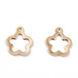 Real 18K Gold Plated 201 Stainless Steel Pendants, Hollow, Flower Charms, Real 18k Gold Plated, 12.5x10.5x0.5mm, Hole: 1.2mm