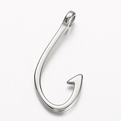 Stainless Steel Color 304 Stainless Steel Hook Clasps, Fish Hook Charms, Stainless Steel Color, 39.5x17x7mm, Hole: 4mm