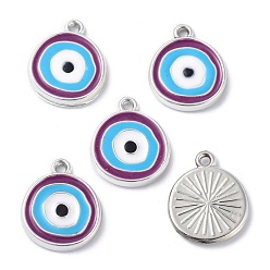 Фиолетовый Ccb пластиковые эмалевые подвески, плоские круглые с сглаза, фиолетовые, 17.5~18x15x2.5 мм, отверстие : 1.5 мм