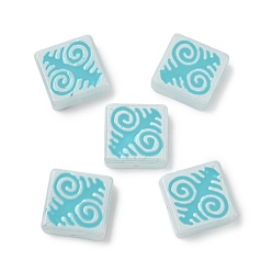 Небесно-голубой Выпечка окрашенные стеклянные бусины, квадрат с рунами, с эмалью, голубой, 18x18x6~6.5 мм, отверстие : 1.4 мм