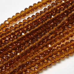 Saddle Brown Faceted Rondelle Transparent Glass Beads Strands, Saddle Brown, 3x2mm, Hole: 0.5mm, about 148pcs/strand, 14.9 inch