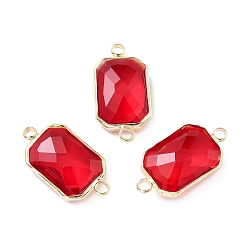 Красный Стойка покрытие латунь паве стекло соединители подвески, долговечный, прямоугольник ссылки, золотые, красные, 10.5x20.5x5 мм, отверстие : 2 мм